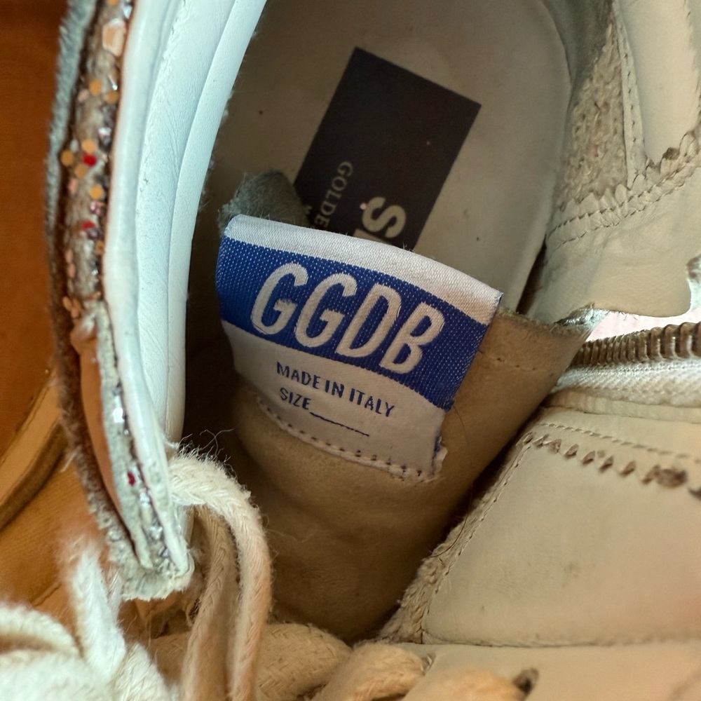 Golden Goose White and Silver Glitter High-Top Sneakers Slide - 8 - Picture 4 of 5